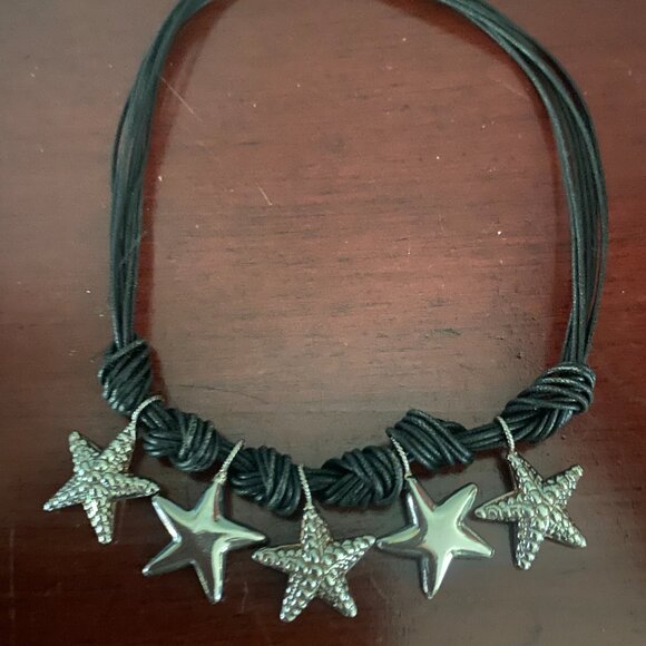 DYADEMA 925 Sterling Italy STARFISH Puffy Star Black Cord Collar 17.5" Necklace - Picture 2 of 5